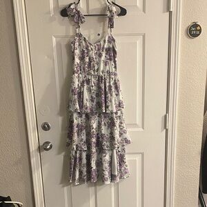 Floral Purple and White Women’s Midi Dress